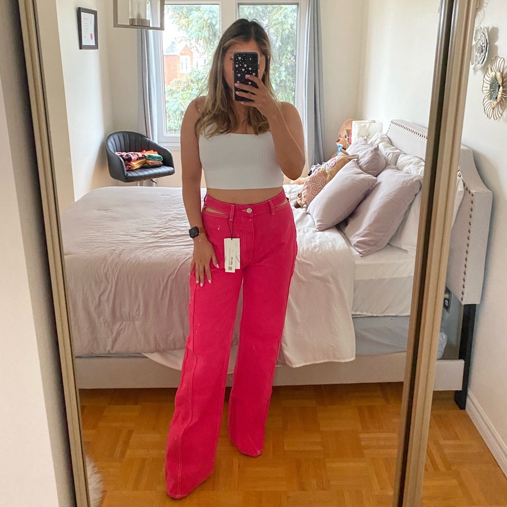 Zara | High Waisted Wide Leg Pink Jeans